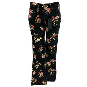R13 BLACK FLORAL KICK FIT JEANS